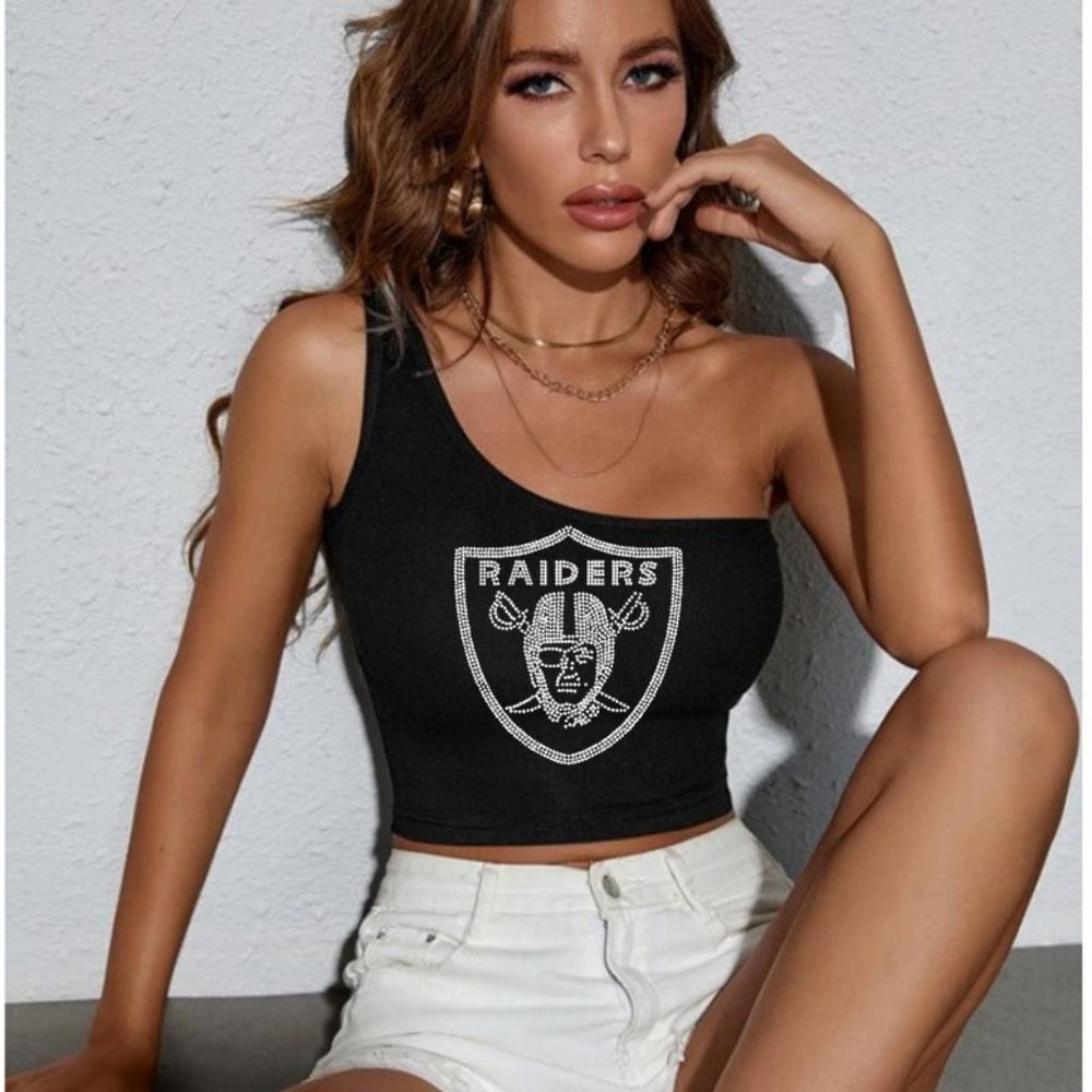 Raiders football rhinestone tshirt crop top
